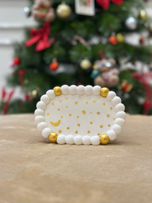 Oval Bubble Tray White and gold