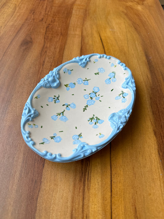 Blue Floral Vintage Oval Trinket Tray