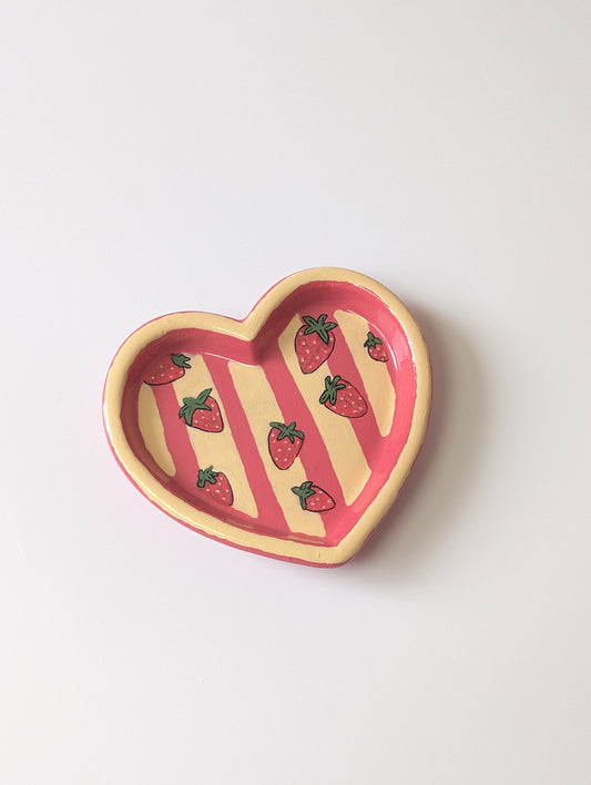 Strawberry Stripe Heart Trinket Tray